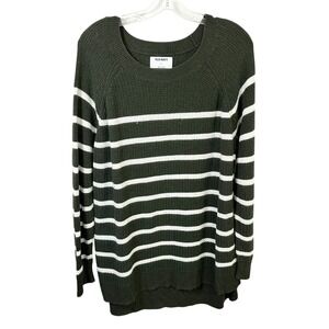 Old Navy XL Sweater Green Striped‎ Crew Raglan Academia Fall Knit Office 810